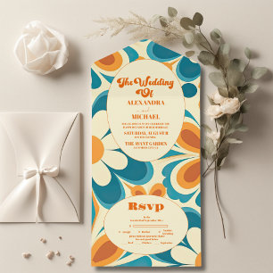Groovy Colorful Unique Retro Wedding All In One Invitation