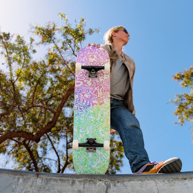 Groovy Colorful Vibrant Maximalist Rainbow Marble Skateboard (Outdoor 1)