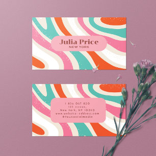 Groovy Colorful Waves Retro Stripes Business Card