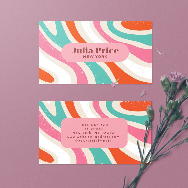 Groovy Colorful Waves Retro Stripes  Business Card (Creator Uploaded)