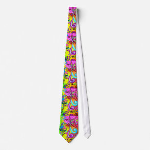 groovy colors hippi-style flowers mushrooms tie