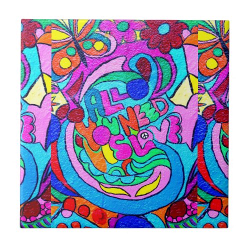 groovy colors hippie love tile