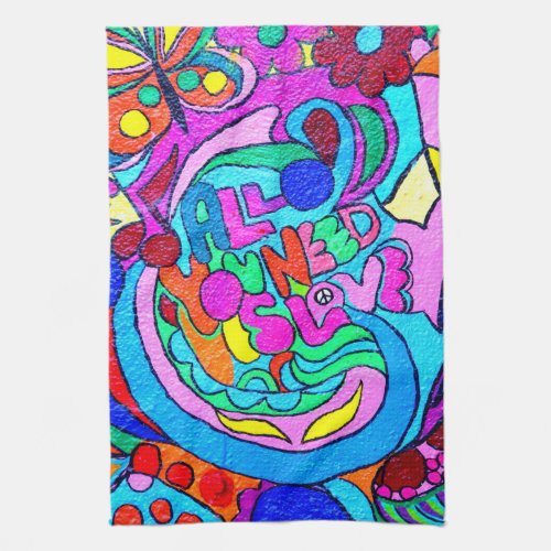 groovy colors peace and love towel