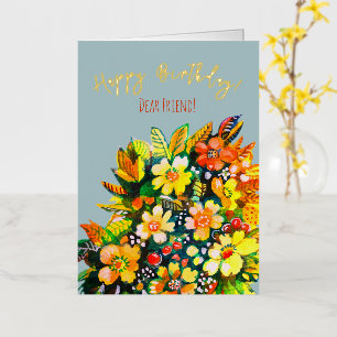 Groovy colourful flowers foil greeting card