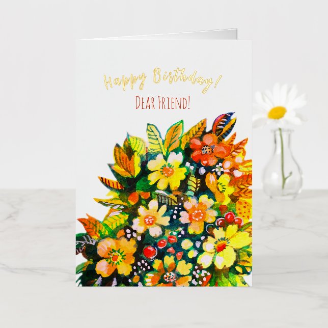 Groovy colourful flowers foil greeting card (Small Flower)