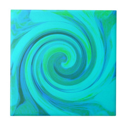 Groovy Cool Abstract Aqua Liquid Art Swirl Ceramic Tile