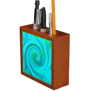 Groovy Cool Abstract Aqua Liquid Art Swirl Desk Organizer