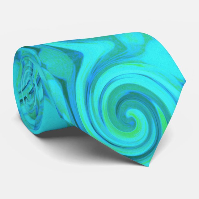 Groovy Cool Abstract Aqua Liquid Art Swirl Neck Tie (Rolled)