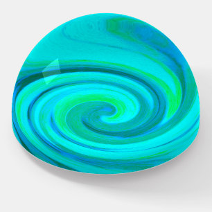 Groovy Cool Abstract Aqua Liquid Art Swirl Paperweight