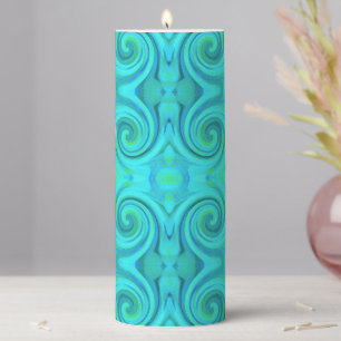 Groovy Cool Abstract Aqua Liquid Art Swirl Pattern Pillar Candle