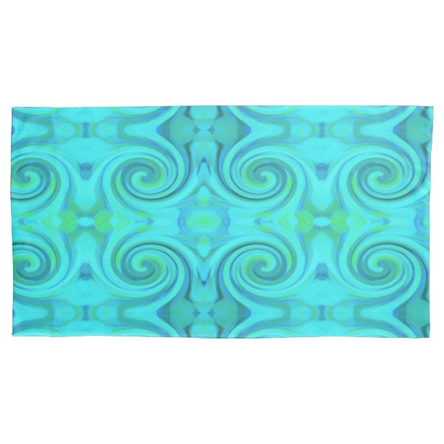 Groovy Cool Abstract Aqua Liquid Art Swirl Pattern Pillow Case (Front-Left)