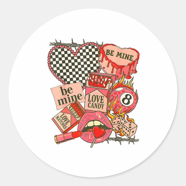 Groovy Coquette Western Valentines Day Collage Cli Classic Round Sticker (Front)