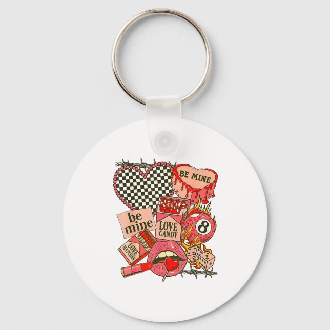 Groovy Coquette Western Valentines Day Collage Cli Keychain (Front)