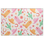 Groovy Cowgirl Boots and Hats Pattern with Cactus  Fabric