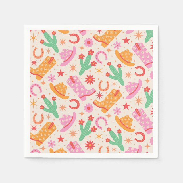 Groovy Cowgirl Boots and Hats Pattern with Cactus  Napkins (Front)