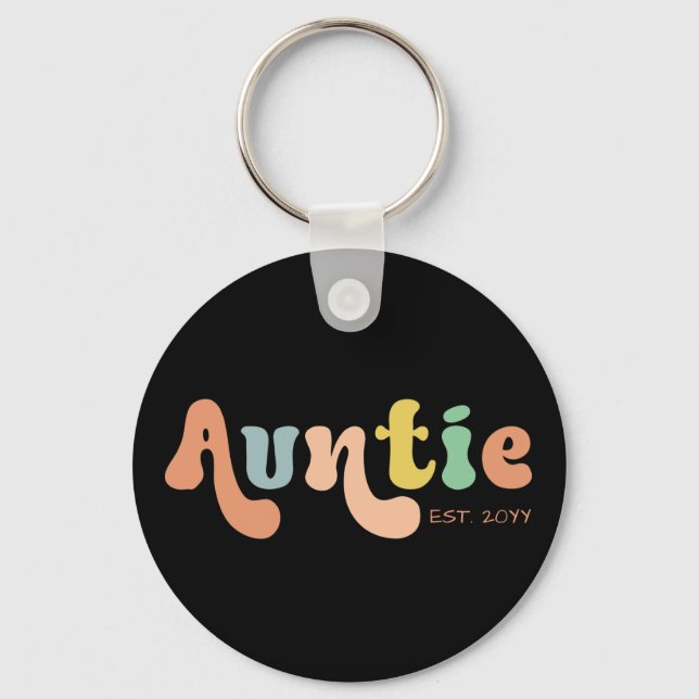 Groovy Custom Auntie Established | Gifts for Aunt Keychain (Front)
