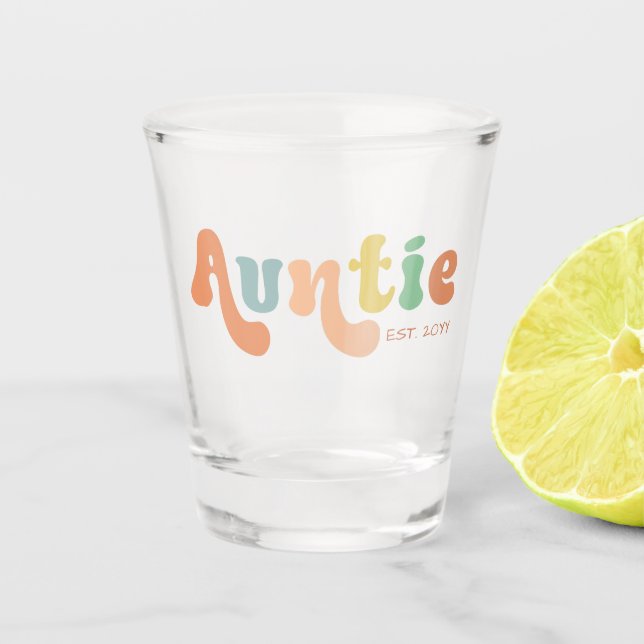 Groovy Custom Auntie Established | Gifts for Aunt Shot Glass (Front)