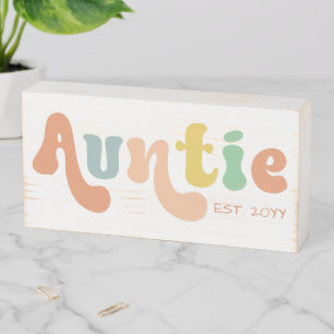 Groovy Custom Auntie Established Gifts for Aunt Wooden Box Sign