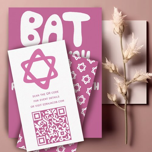 Groovy Custom QR CODE Bar Bat Mitzvah Pink Stars Enclosure Card