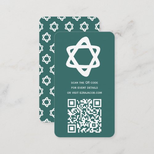 Groovy Custom QR CODE Bar Bat Mitzvah Teal Stars Enclosure Card