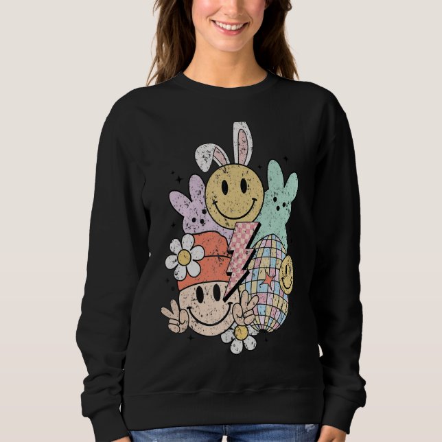 Groovy Cute Easter Bunny Smile Face Happy Easter D Sweatshirt (Front)