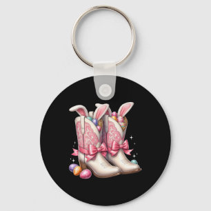Groovy Cute Easter Eggs Boots Western Cowboy Howdy Keychain