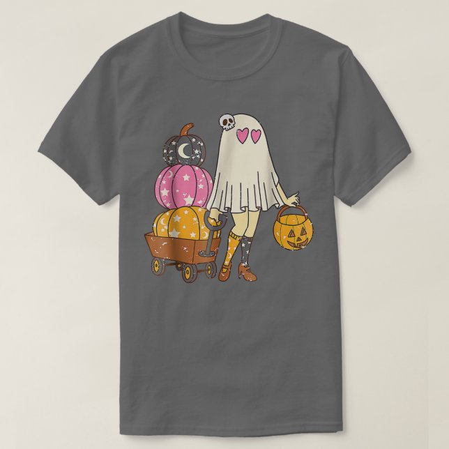 Groovy Cute Ghost Girls Pumpkin Spooky Hippie Hall T-Shirt (Design Front)