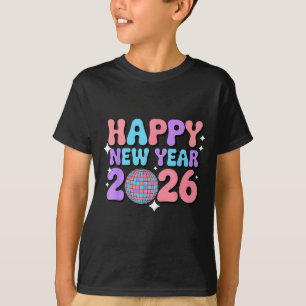 Groovy Cute Happy New Year 2026 Disco Ball T-Shirt