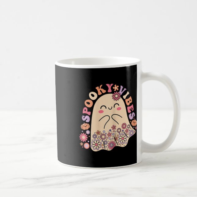 Groovy Cute Kawaii Ghost Floral Spooky Vibes Hippi Coffee Mug (Right)
