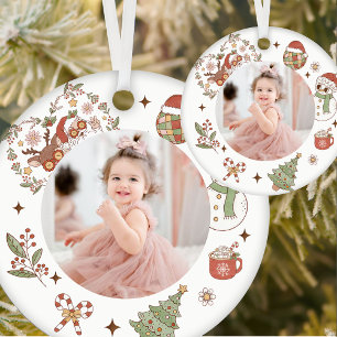 Groovy Cute Santa Birthday Party Ceramic Ornament