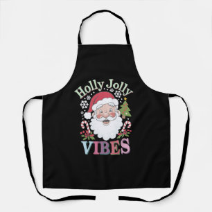 Groovy Cute Santa Claus Holly Jolly Vibes Xmas Apron