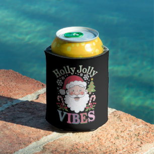 Groovy Cute Santa Claus Holly Jolly Vibes Xmas Can Cooler