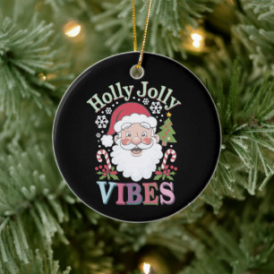 Groovy Cute Santa Claus Holly Jolly Vibes Xmas Ceramic Ornament