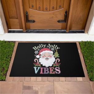 Groovy Cute Santa Claus Holly Jolly Vibes Xmas Doormat