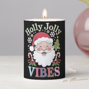 Groovy Cute Santa Claus Holly Jolly Vibes Xmas Pillar Candle