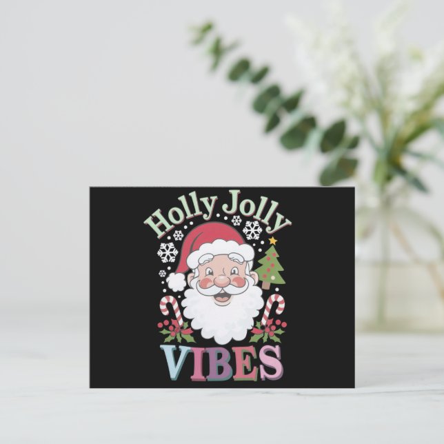 Groovy Cute Santa Claus Holly Jolly Vibes Xmas Postcard (Standing Front)