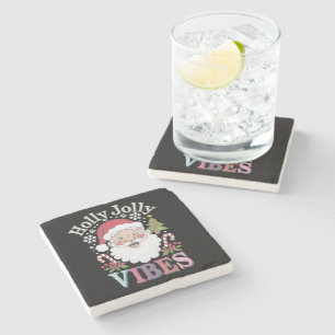 Groovy Cute Santa Claus Holly Jolly Vibes Xmas Stone Coaster