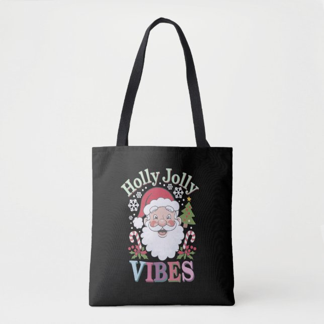 Groovy Cute Santa Claus Holly Jolly Vibes Xmas Tote Bag (Front)