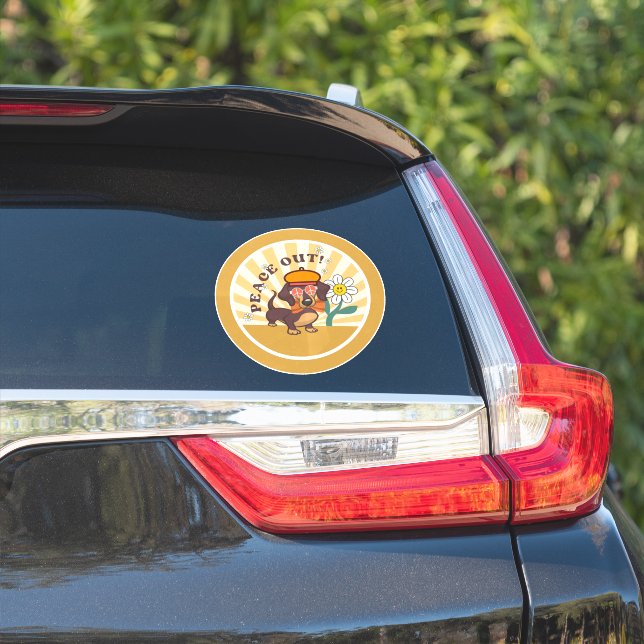 Groovy Dachshund | Peace Out Custom Cut Sticker (Car Side)