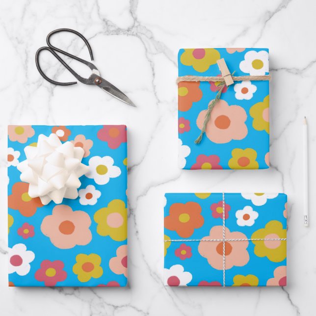 Groovy Daisies Floral Colorful Fun Birthday Baby  Wrapping Paper Sheets (Front)