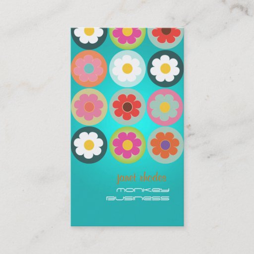 Customizable Groovy Daisies, fluorescent aqua Business Card