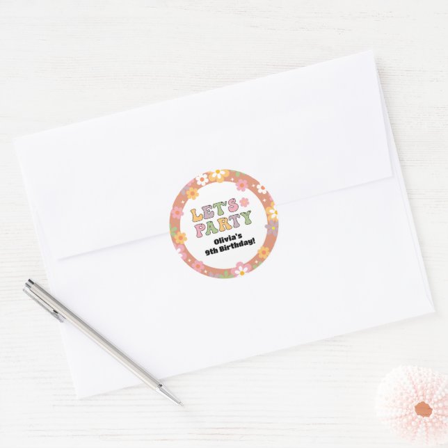 Groovy Daisies Hippie Girl's Birthday Classic Round Sticker (Envelope)