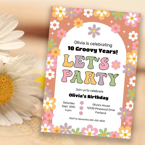 Groovy Daisies Hippie Girls Birthday Invitation