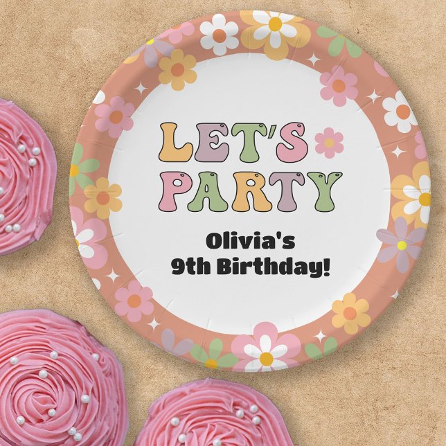 Groovy Daisies Hippie Photo Girl's Birthday Paper Plates (Creator Uploaded)