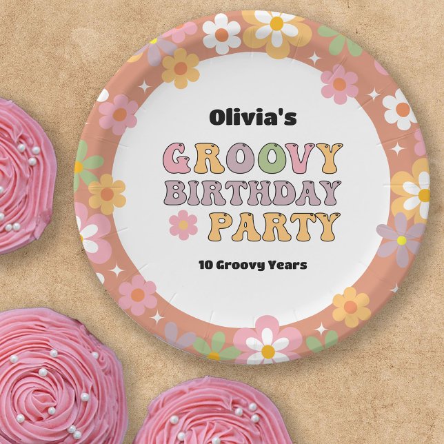 Groovy Daisies Hippie Photo Girl's Birthday Paper Plates (Creator Uploaded)