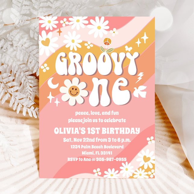 Groovy Daisy 1st Birthday Invitation (Creator Uploaded)