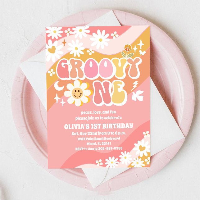 Groovy Daisy 1st Birthday Invitation (Creator Uploaded)