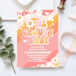 Groovy Daisy 1st Birthday Invitation