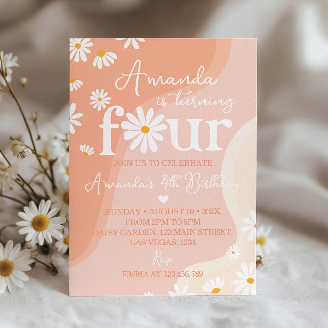 Groovy Daisy 4th Birthday Invitation (Creator Uploaded)