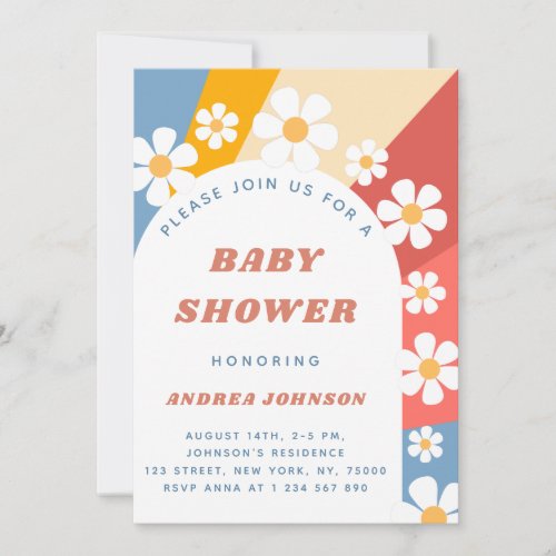 Groovy Daisy Arch Colorful Neutral Baby Shower Invitation